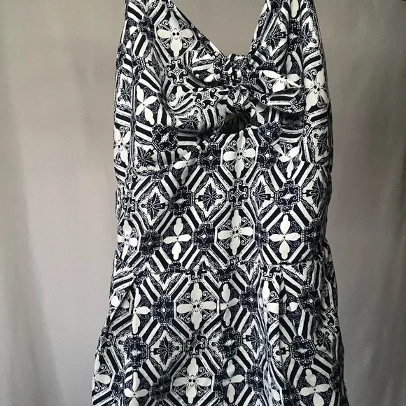 Boho Mosaic Navy Blue and White Patterned Cami Romper - Picture 1 of 4